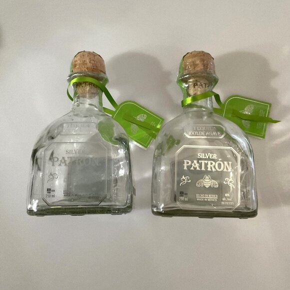 DIY 2 PATRON SILVER TEQUILA BOTTLES 750 ML WITH CORKS &TAGS - Picture 3 of 4